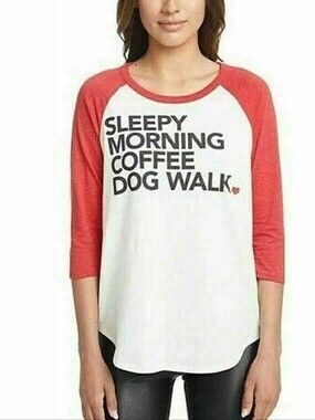 Chaser White & Red Raglan 'Sleepy Morning Coffee Dog Walk' Graphic Tee, Size XXL